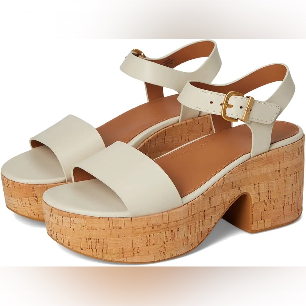 FitFlop Platfforms Leather/Cork Heeled Ankle-Strap Sandals Paris Beige Size 10
